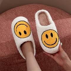 Smile Face Print Plush Slippers Comfortable Indoor Home Slippers