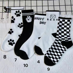 Bear Print Socks Striped Mid Tube Stockings