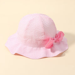 Baby Girls Bow Striped Bucket Hat Wide Brim