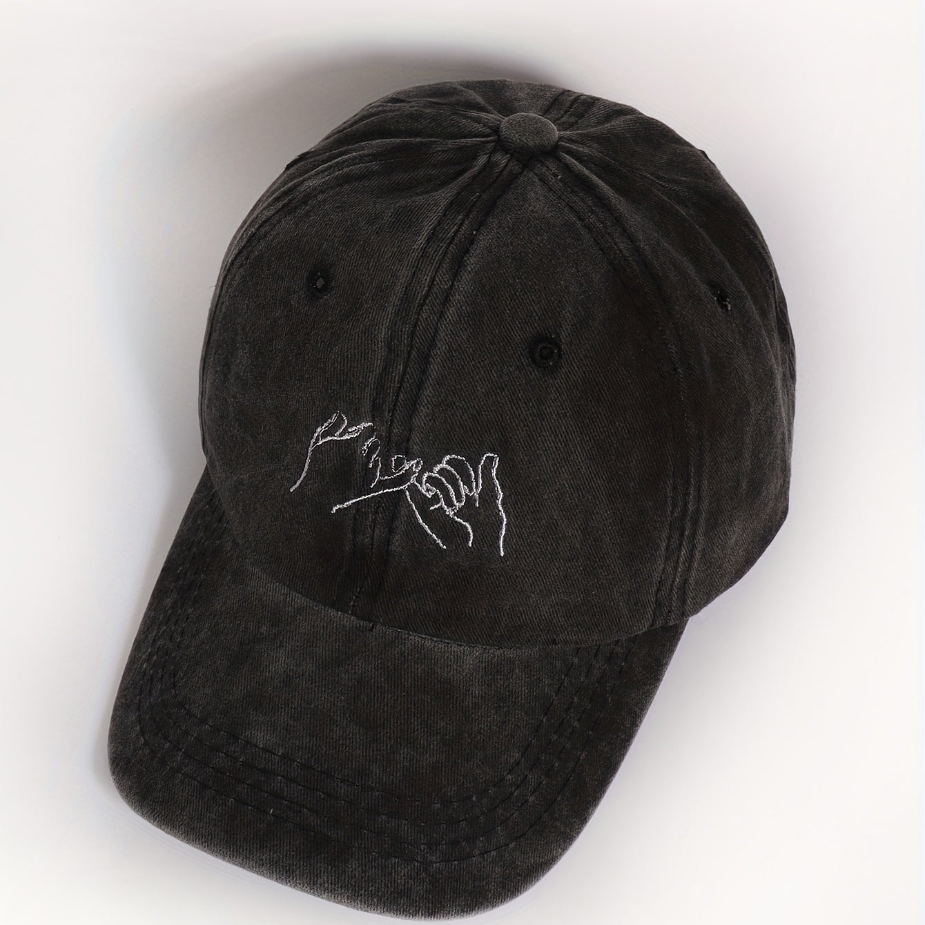 Distressed Gray Embroidered Baseball Cap