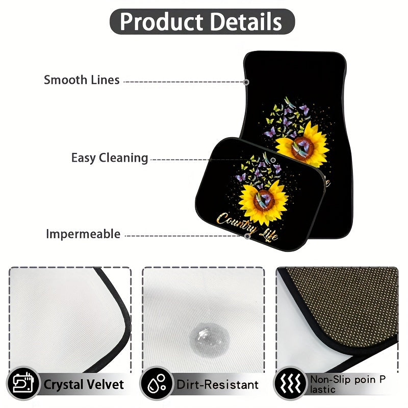 Sunflower & Butterfly Car Seat Covers Set Front & Rear Seat Mats Car Interior