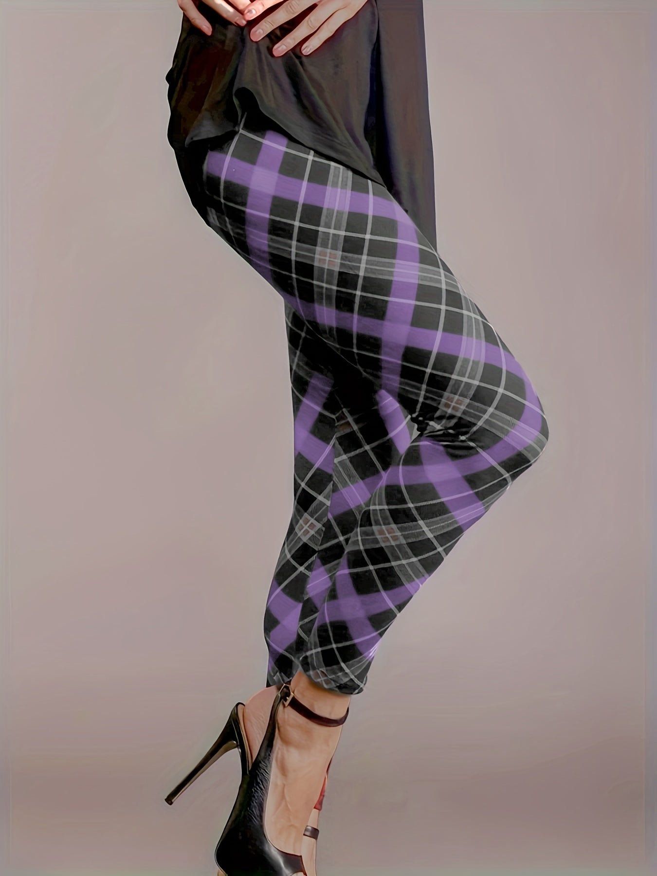 Plaid Print High Rise Stretchy Skinny Leggings