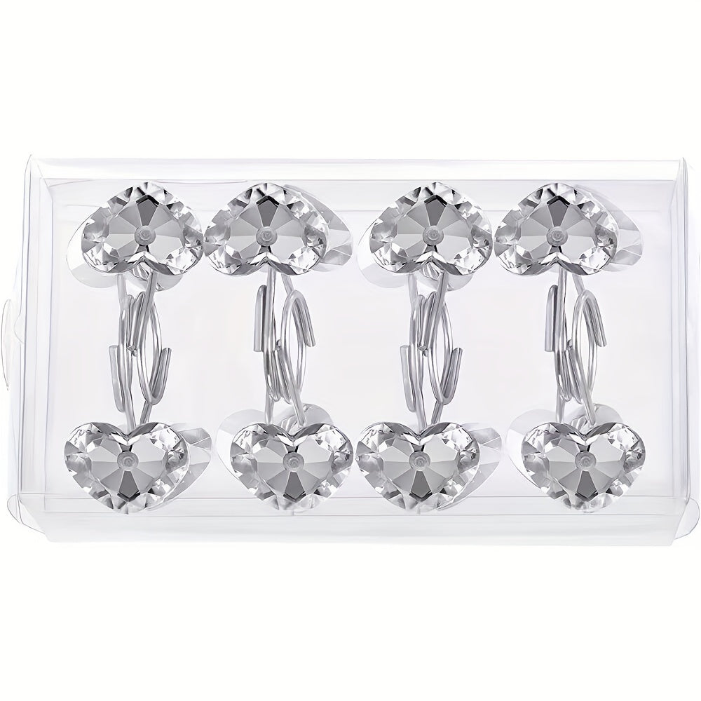 12pcs Heart Shower Curtain Hooks Acrylic Rhinestone Love Decorative Bathroom Acc