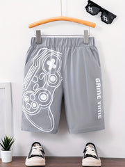Boy's Cartoon Print Quick Dry Shorts Elastic Waist with Pockets