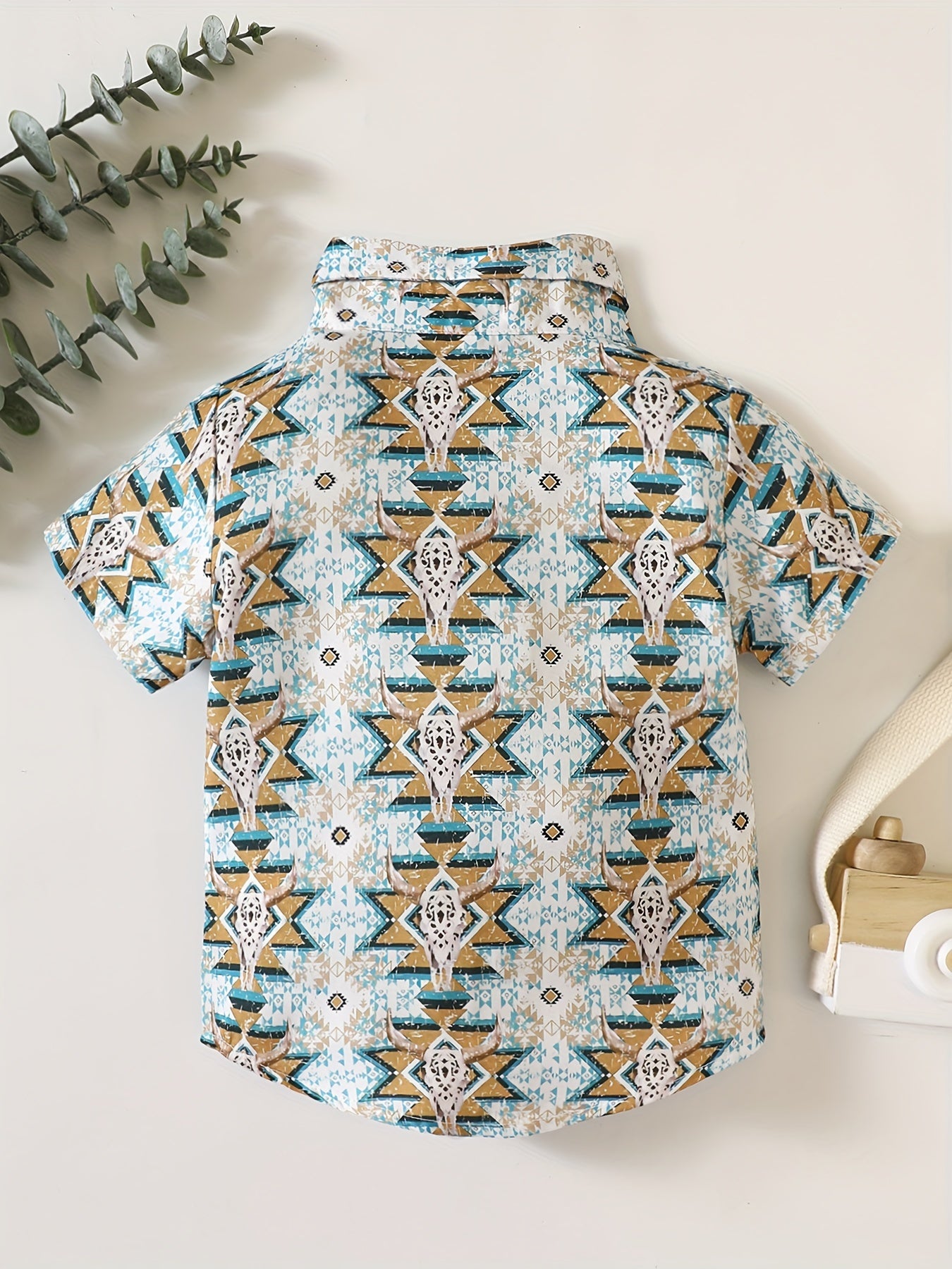 Western Cow Head Print Button Down Shirt Baby Boys Tee Top