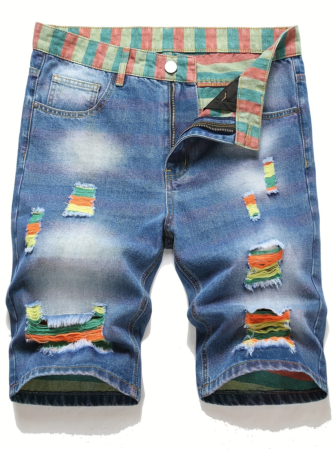 Men's Ripped Denim Shorts Street Style for Summer