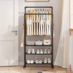 3 Layer Clothes Rack Floor Stand Hat Rack Shoe Hat Rack Movable Bag Storage Rack