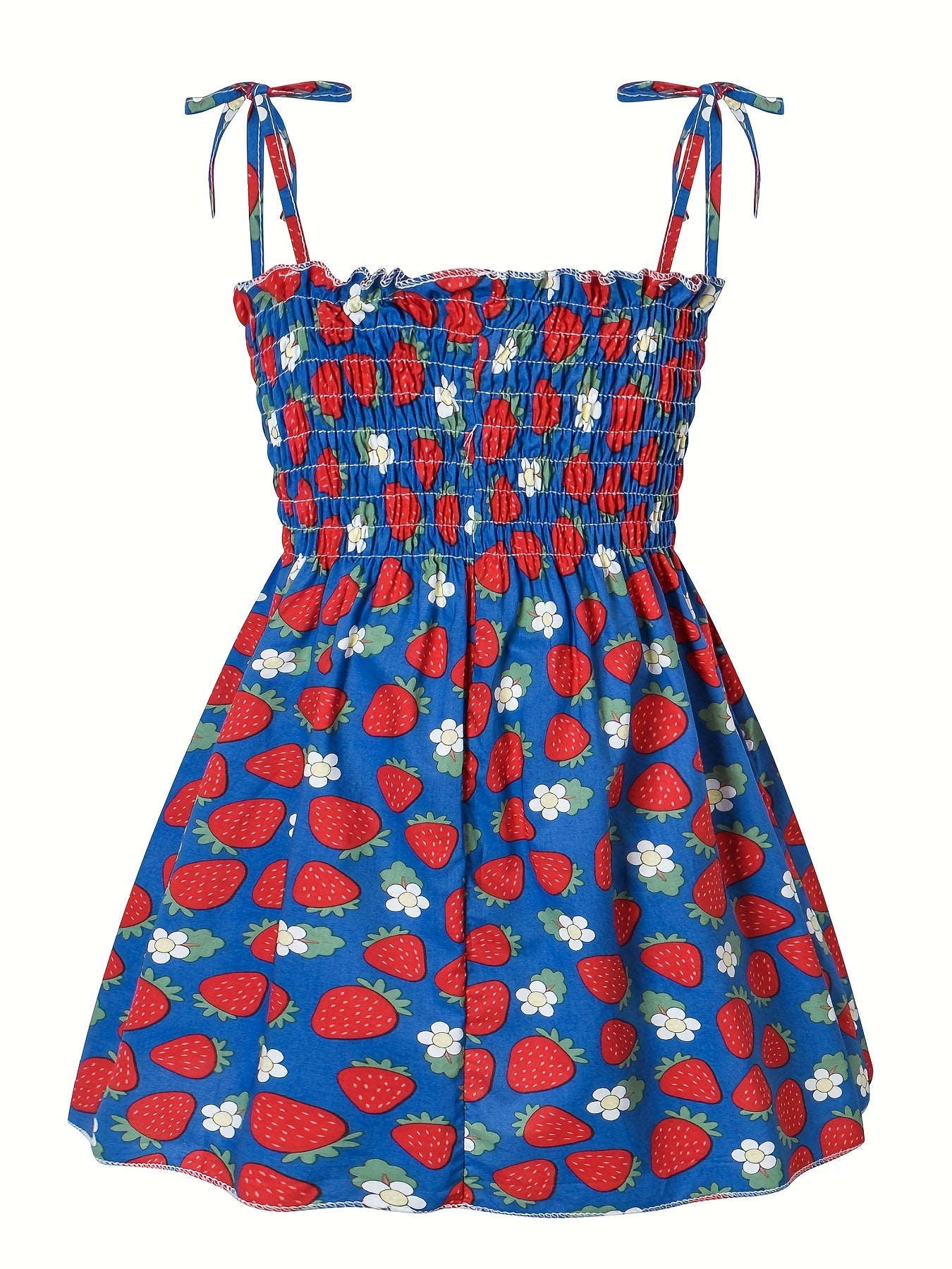 Toddler Girls Strawberry Fruit Graphic Frill Trim Shirred Bow Shoulder Princess