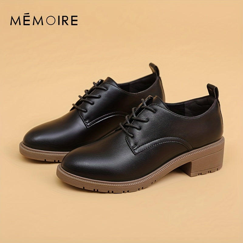 Women's Block Heel Oxfords Round Toe Lace Up Low Heel Shoes
