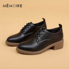 Women's Block Heel Oxfords Round Toe Lace Up Low Heel Shoes
