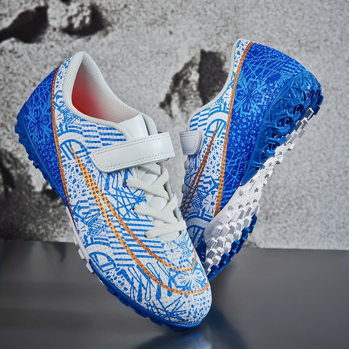 Boy's Turf Football Boots Hook Loop Fastener Outdoor TF Soccer Cleats