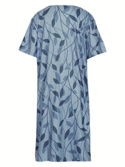 Leaf Print Cut Out Front Short Sleeve Dress