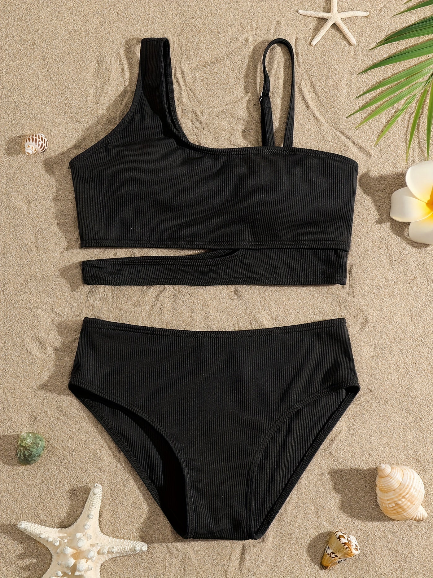 Girls 2pc Swimsuit Bikini Set Ribbed Top & Bottoms Bathing Suit Swimwear