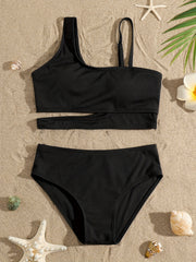 Girls 2pc Swimsuit Bikini Set Ribbed Top & Bottoms Bathing Suit Swimwear