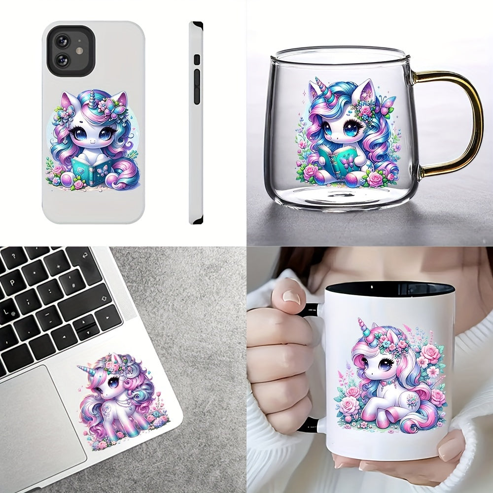 4 Watercolor Unicorn UV DTF Stickers 16oz Glass Cup Decals