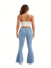 Raw Trim High Rise Flared Leg Jeans