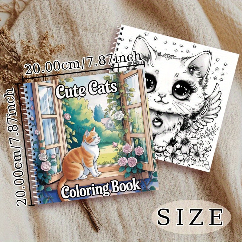 Spiral Coil Cat Coloring Book 22 Pages Thick Paper Adult Anxiety Relief Activity