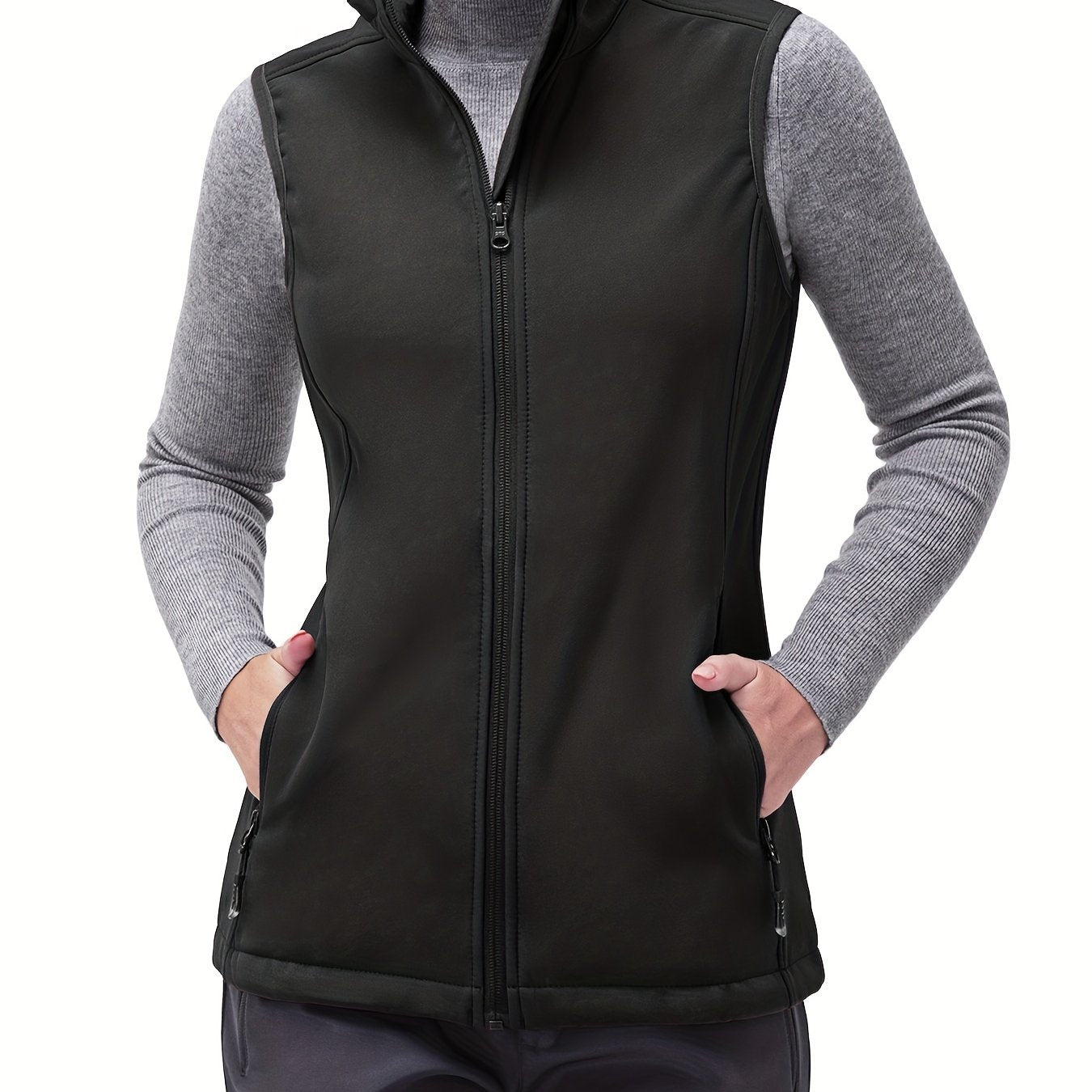 Women's Fleece Lined Softshell Vest, Windproof Lightweight Outerwear