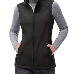 Women's Fleece Lined Softshell Vest, Windproof Lightweight Outerwear
