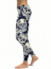 Skull & Floral Print Fitness Leggings