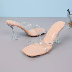 Rhinestone Stiletto Heels Square Toe Stylish Summer Pumps