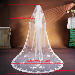 3m Long Bridal Veil w/ Lace Soft Tulle Wedding Headpiece Romantic Theme