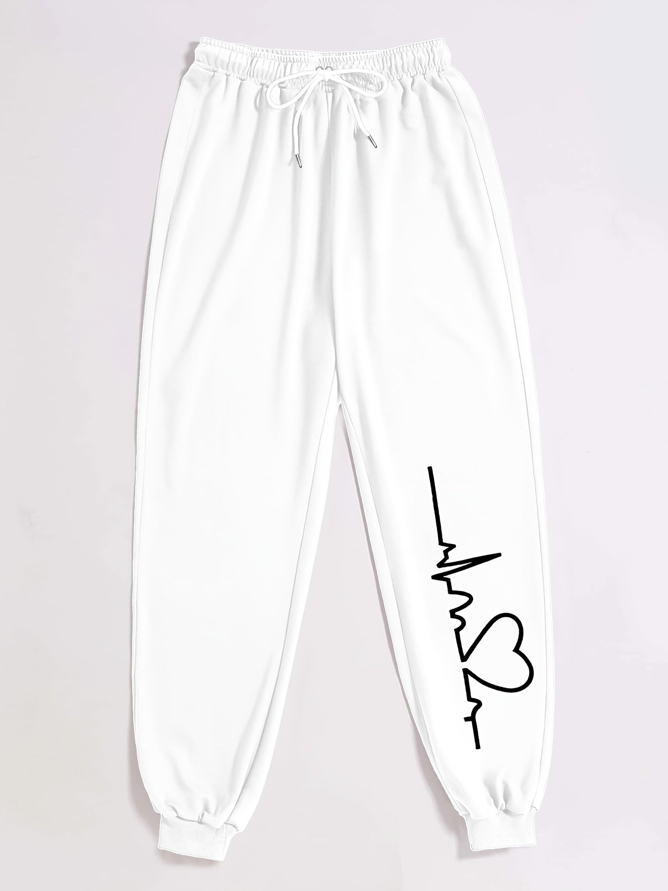 Heart Print High Waist Sweatpants Women's Casual Pants