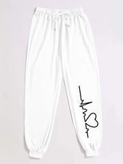 Heart Print High Waist Sweatpants Women's Casual Pants