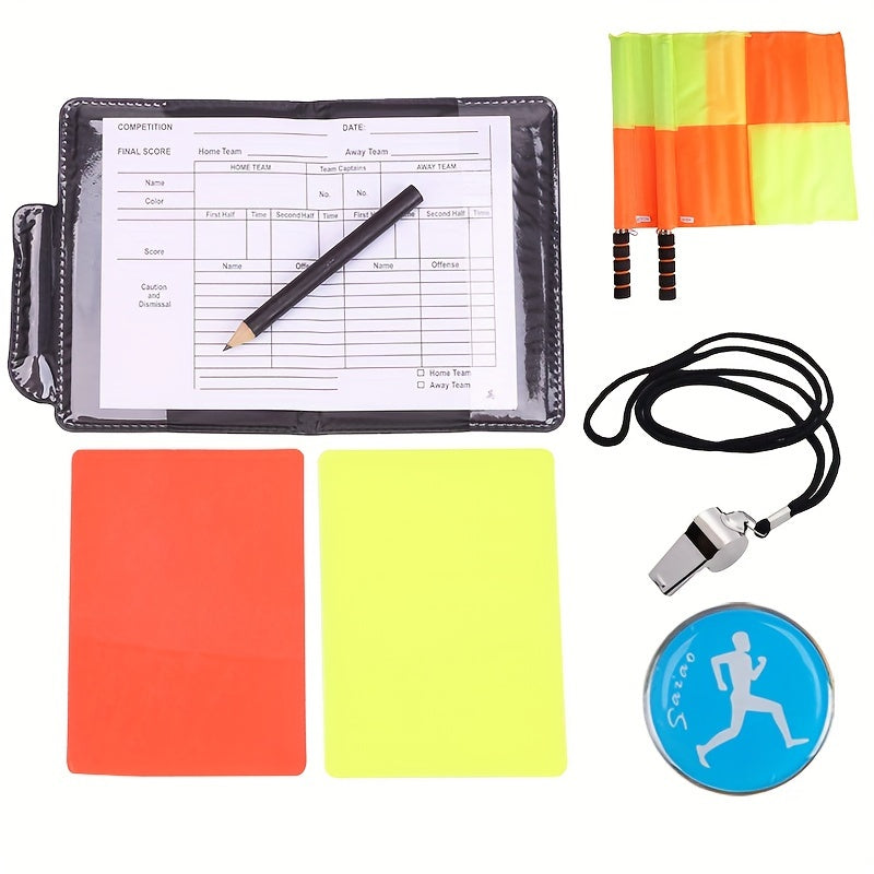 Football Referee Set with Red and Yellow Cards, Whistle, Flag