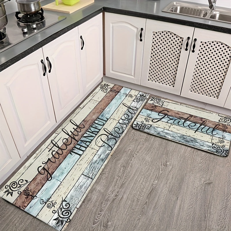Vintage Print Kitchen Mat Wood Anti Slip Carpet