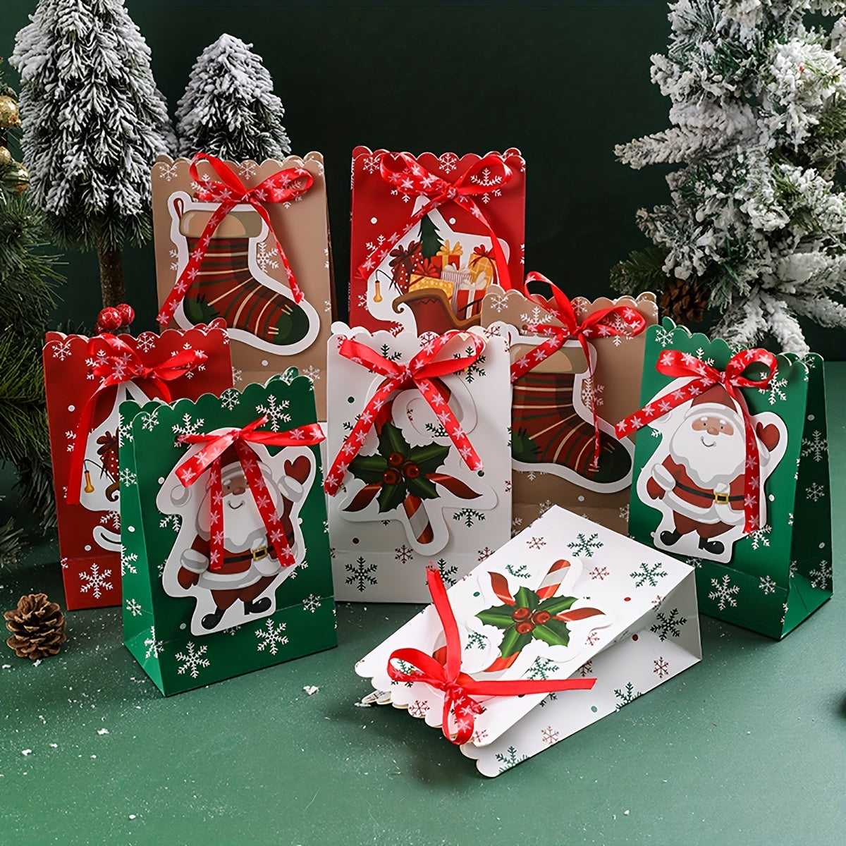 5pcs Christmas Gift Bags Creative Bow Snowflake Hand Candy Gift Bags