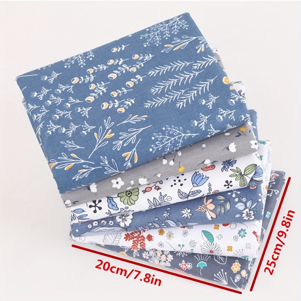 6pcs Gray Flower Grass Leaf Cloth Set Dark Plaid Striped Cloth Set Bag DIY