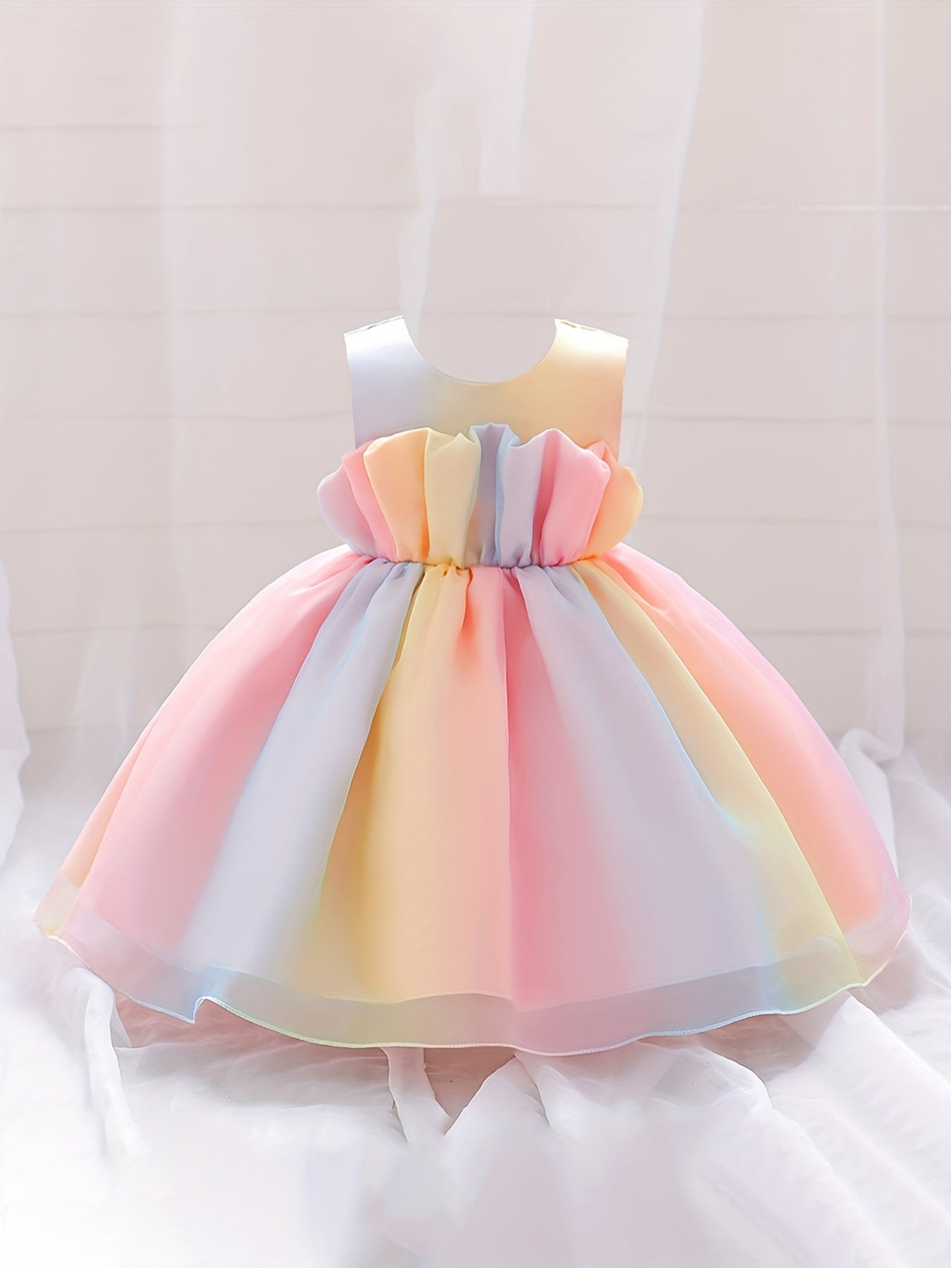 Princess Dress Ruffle Sleeveless Bow Tutu Skirt for Girls Catwalk Birthday Party