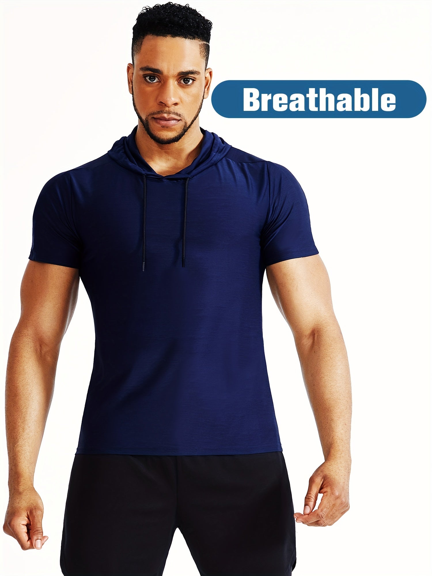 Men's Short Sleeve Hooded Sport Shirt for Fitness Training