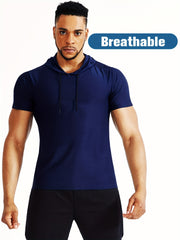 Men's Short Sleeve Hooded Sport Shirt for Fitness Training