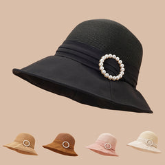 Faux Pearl Strap Bucket Hat Sun Hat Women