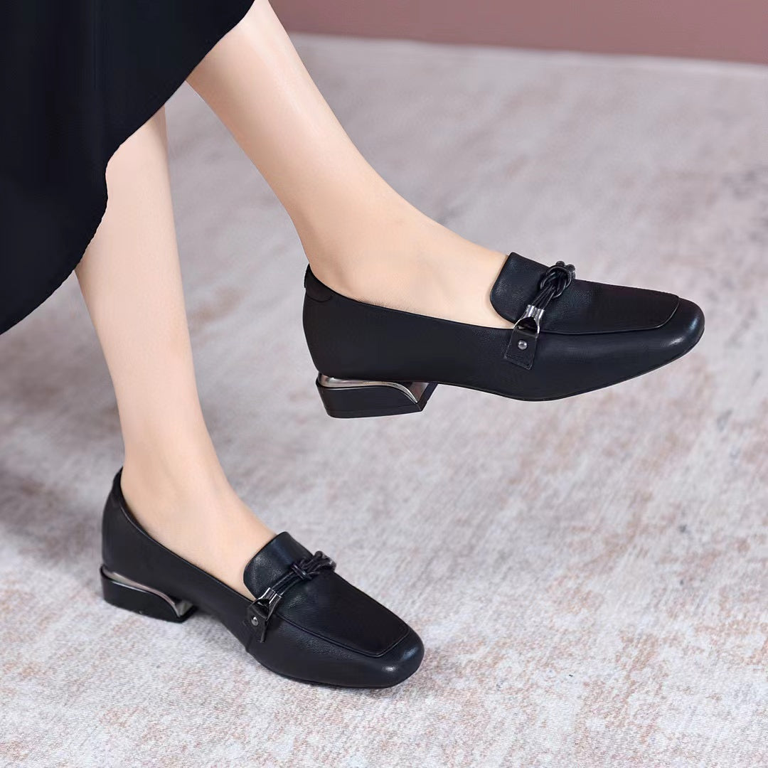 Metal Decor Loafers Block Heeled Shoes