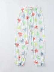 Girls Hearts Print Wide Leg Casual Pants Trousers Breathable And Thin Cotton