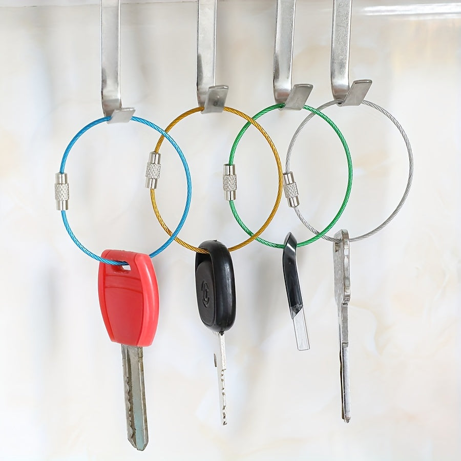 4pcs Stainless Steel Keychain Cable Key Ring Luggage Tag Holder Lock Buckle