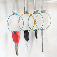 4pcs Stainless Steel Keychain Cable Key Ring Luggage Tag Holder Lock Buckle