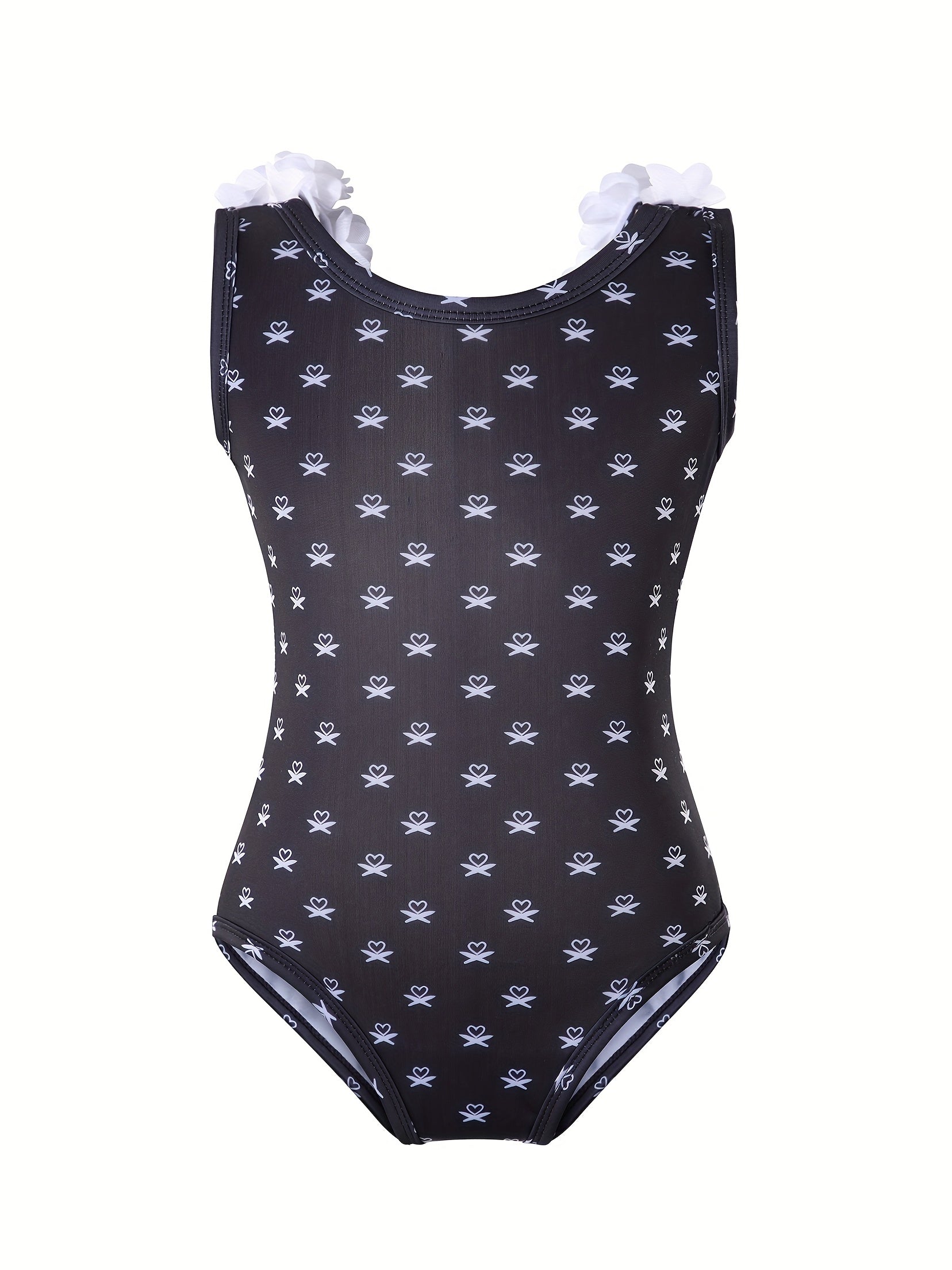 Girl's Heart Print Tankini Swimsuit with Flower Decoration