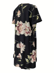 Dress Women's Plus Floral Print Short Sleeve Cut Out