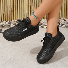 Women's Quilted Sneakers Lace Up Geometric Pattern Casual Shoes