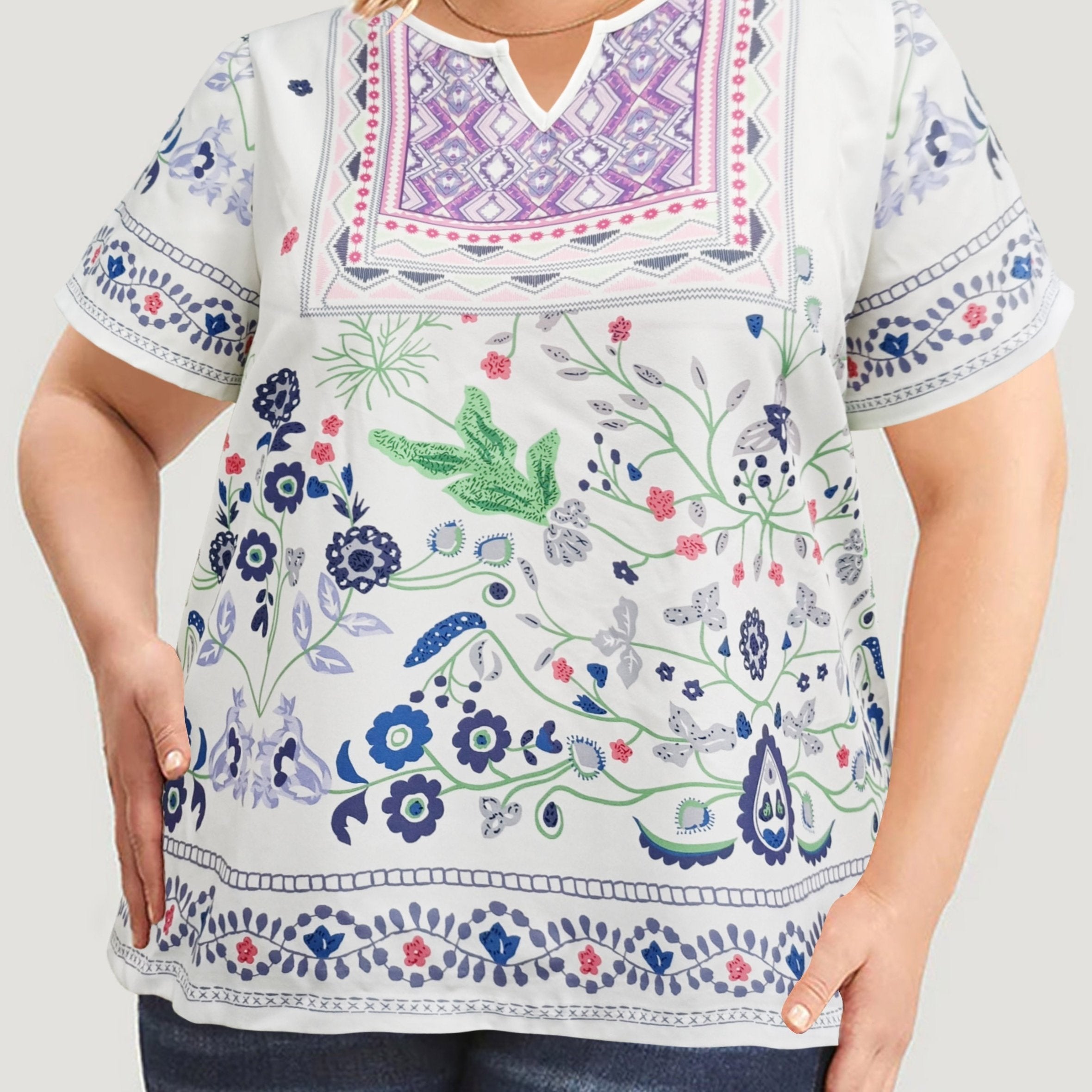 Floral Print Short Sleeve Blouse