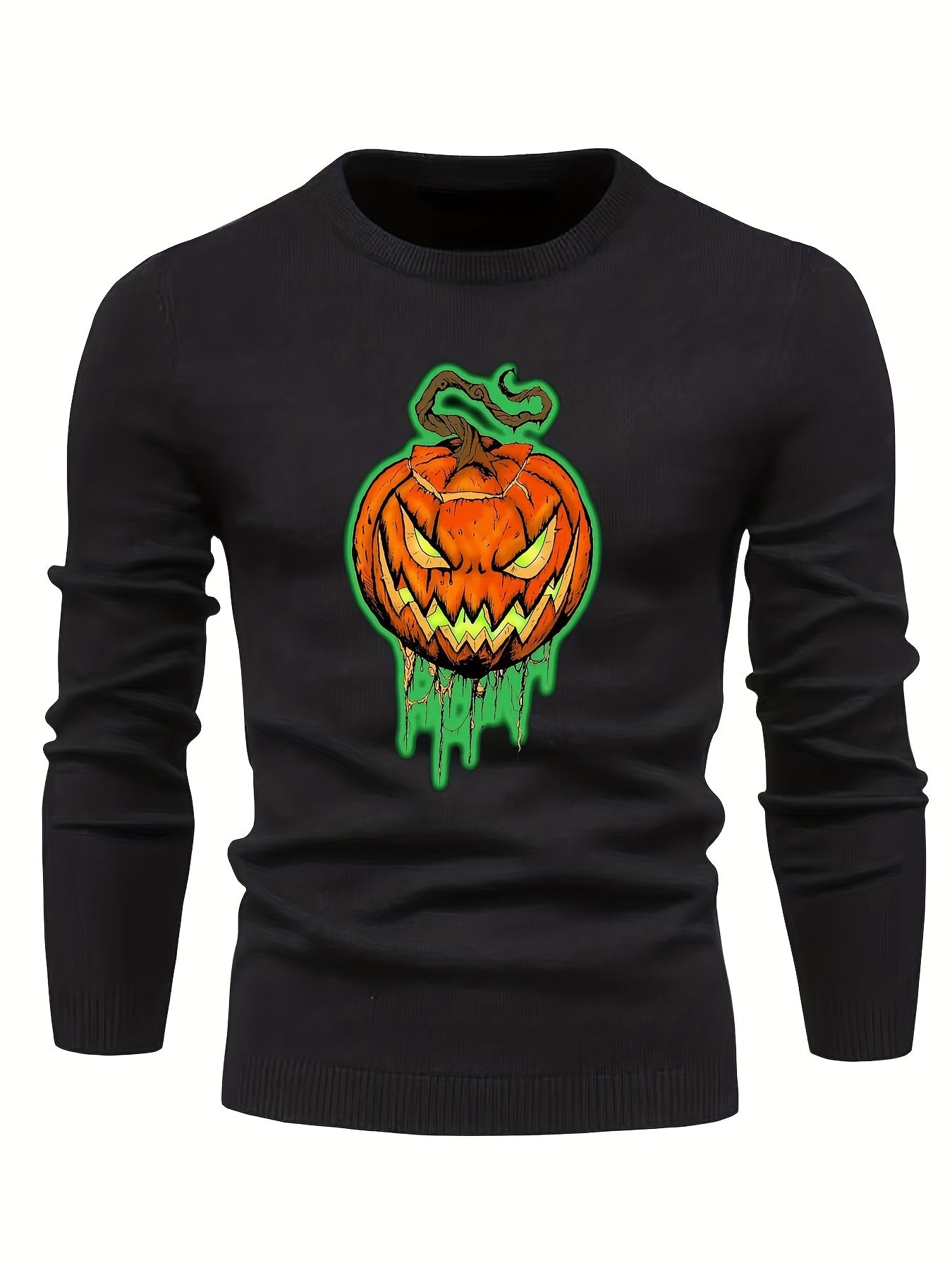 Jack O Lantern Slim Warm Sweater Men's Retro Style Crew Neck Pullover