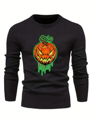 Jack O Lantern Slim Warm Sweater Men's Retro Style Crew Neck Pullover