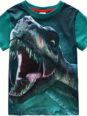 Boys' Dinosaur Graphic T Shirt Active & Stretchy Tee For Summer