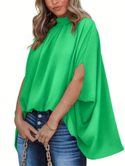 Casual Ruched High Collar Loose Blouse Women's Clothing