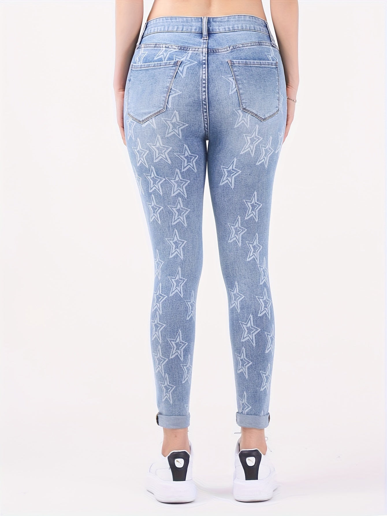 Star Print Ripped High Rise Skinny Jeans
