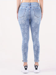 Star Print Ripped High Rise Skinny Jeans